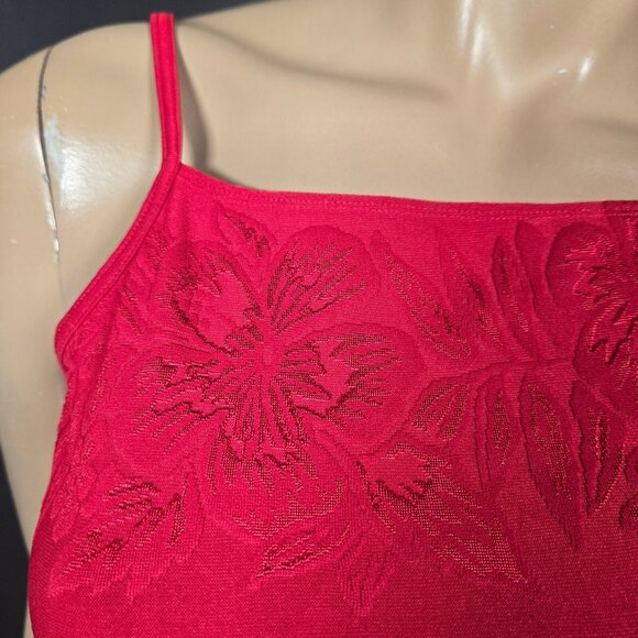 Vintage 90s Y2K Red One Shoulder Top Floral Design Size M Stretch Short Sleeve - Picture 3 of 9